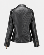Janiyah Women's Leather Jacket – Stand Collar Zip Jacket with Pockets