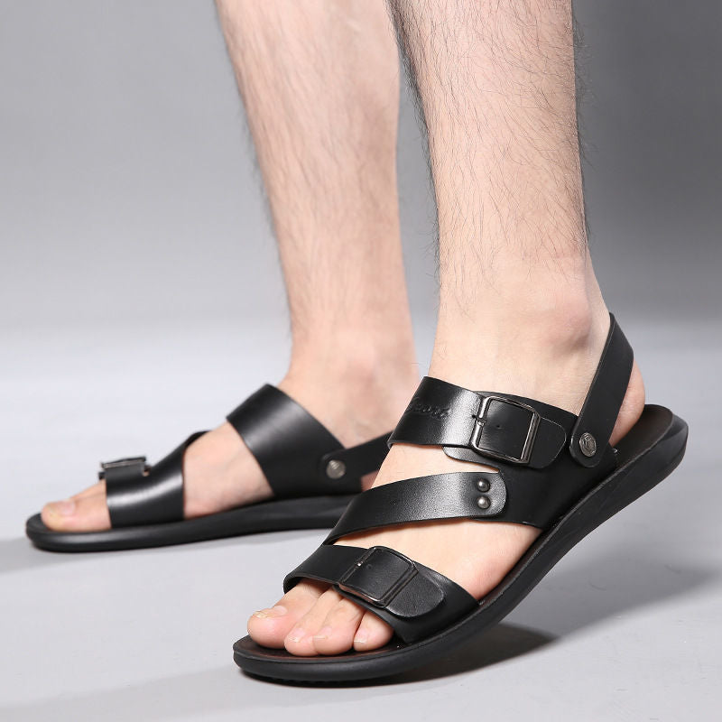 Antonio Men's Leather Sandals – Adjustable Buckle Comfort Summer Casual Sandals