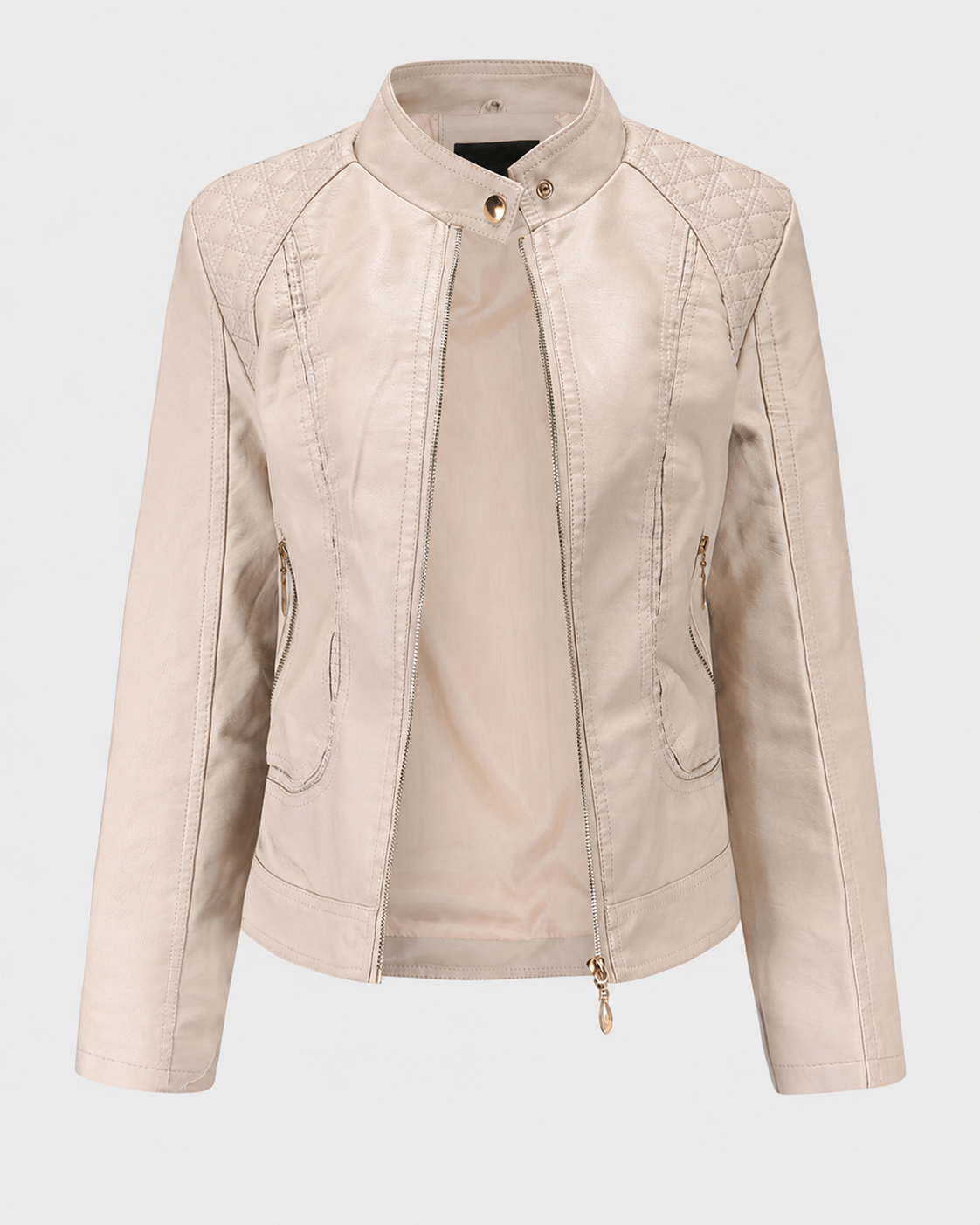 Janiyah Women's Leather Jacket – Stand Collar Zip Jacket with Pockets