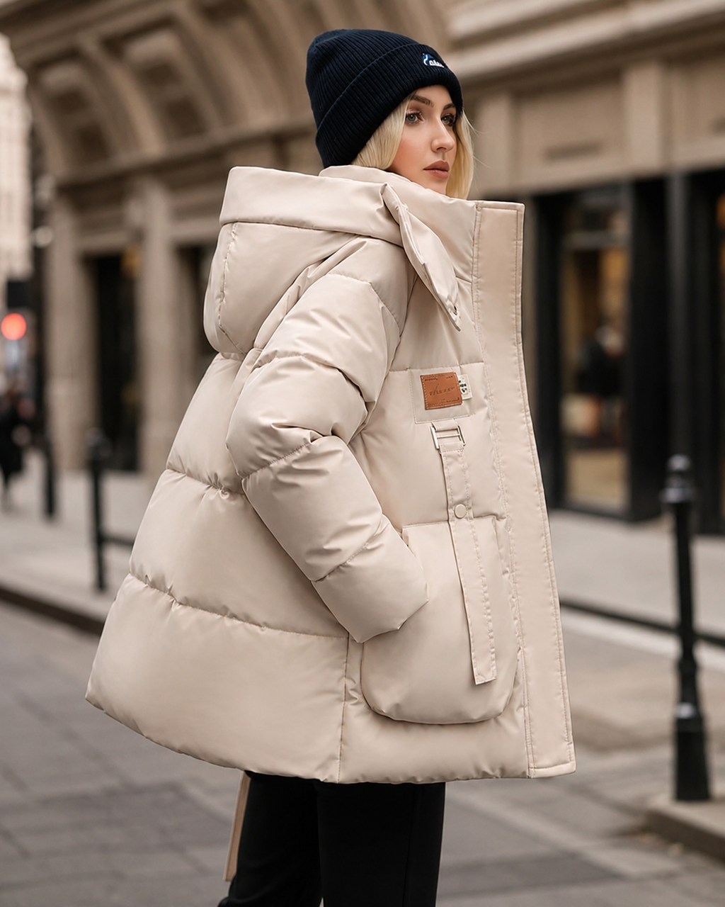 Hainie Women's Oversized Puffer Jacket – Hooded Water-Resistant Winter Coat
