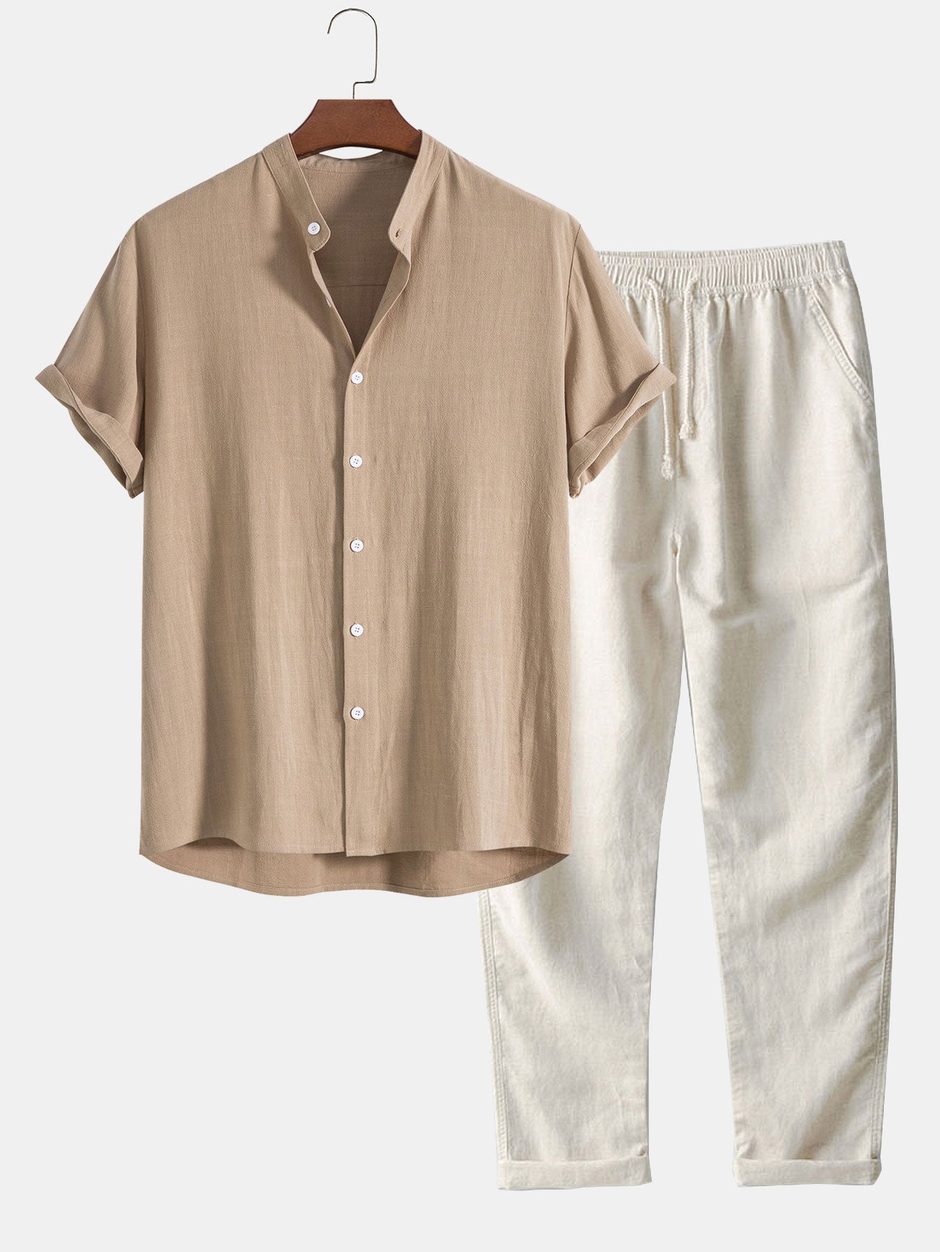 Richard Men's Summer Two-Piece Set – Short Sleeve Shirt & Elastic Waist Pants