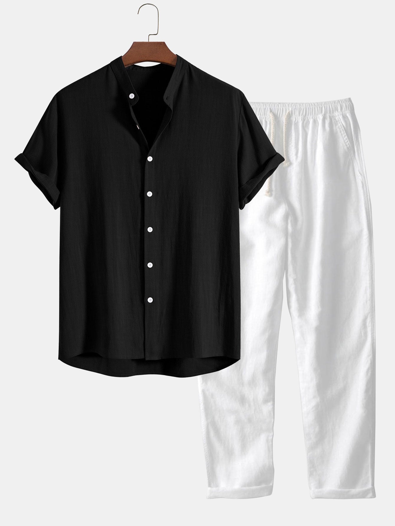 Richard Men's Summer Two-Piece Set – Short Sleeve Shirt & Elastic Waist Pants