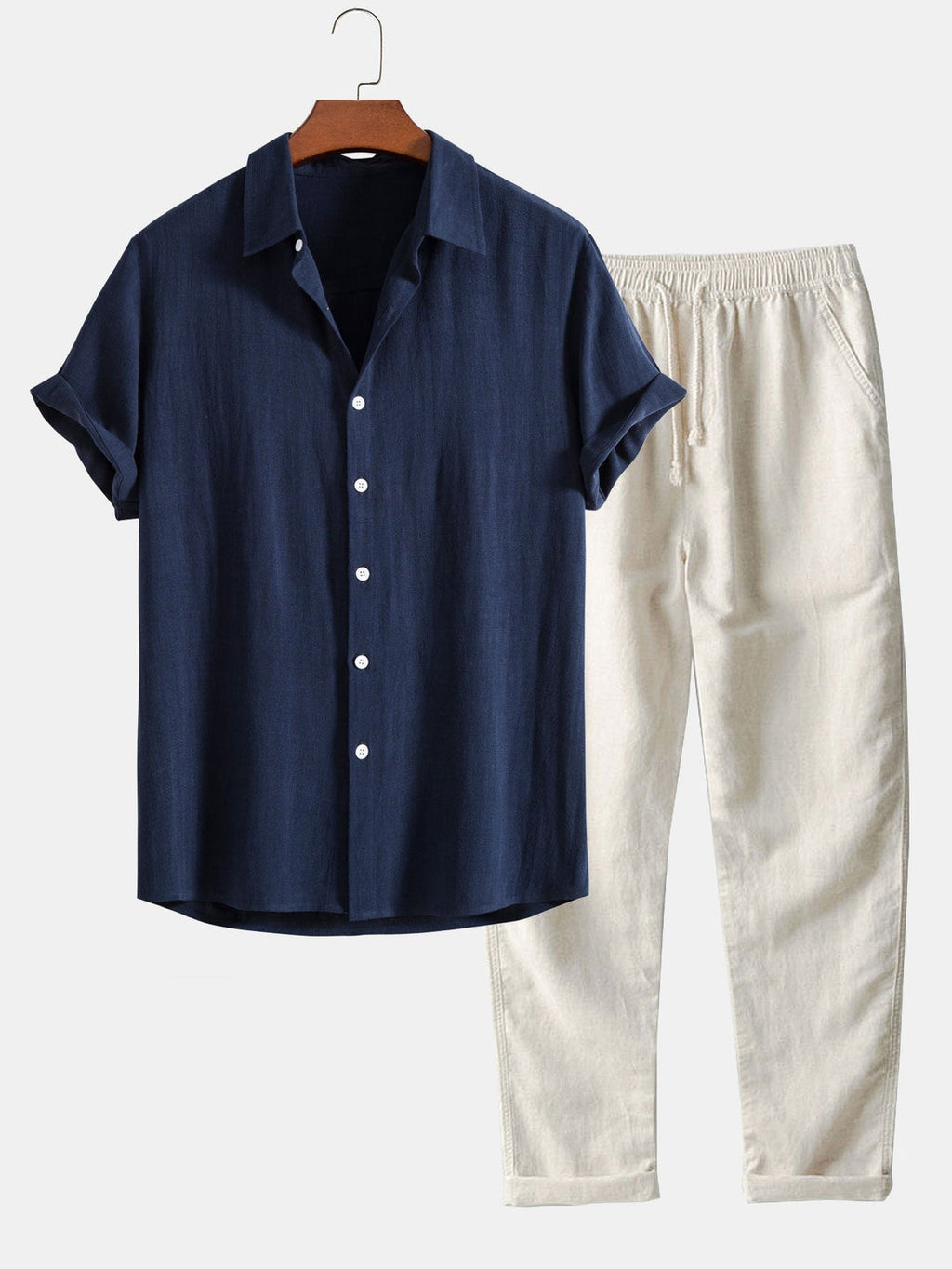 Richard Men's Summer Two-Piece Set – Short Sleeve Shirt & Elastic Waist Pants