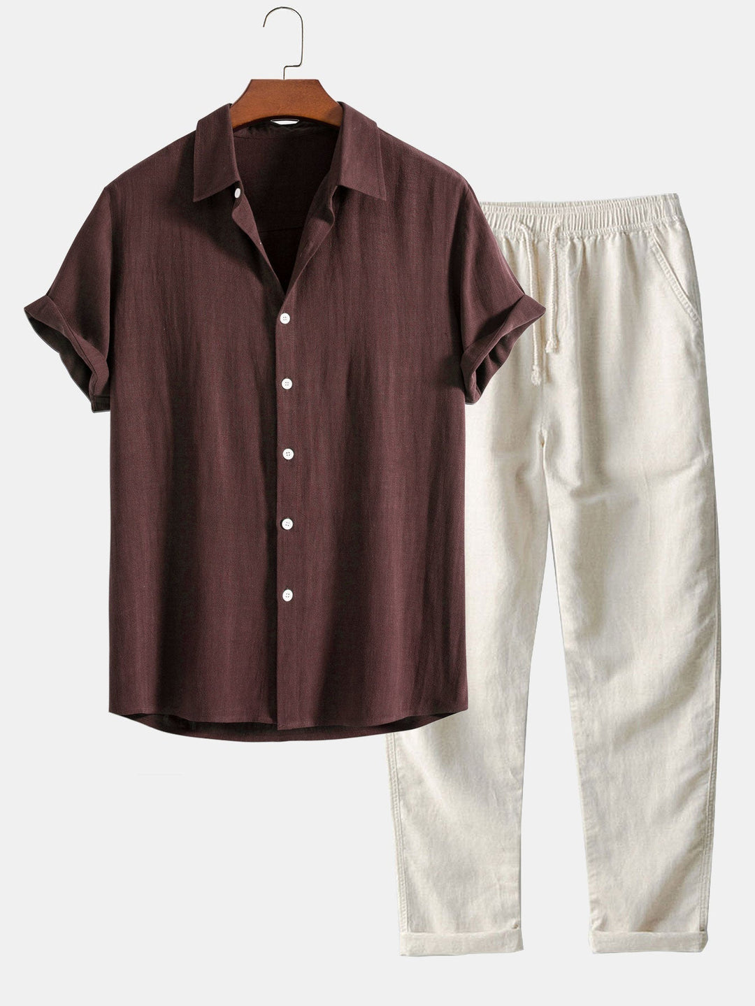 Richard Men's Summer Two-Piece Set – Short Sleeve Shirt & Elastic Waist Pants