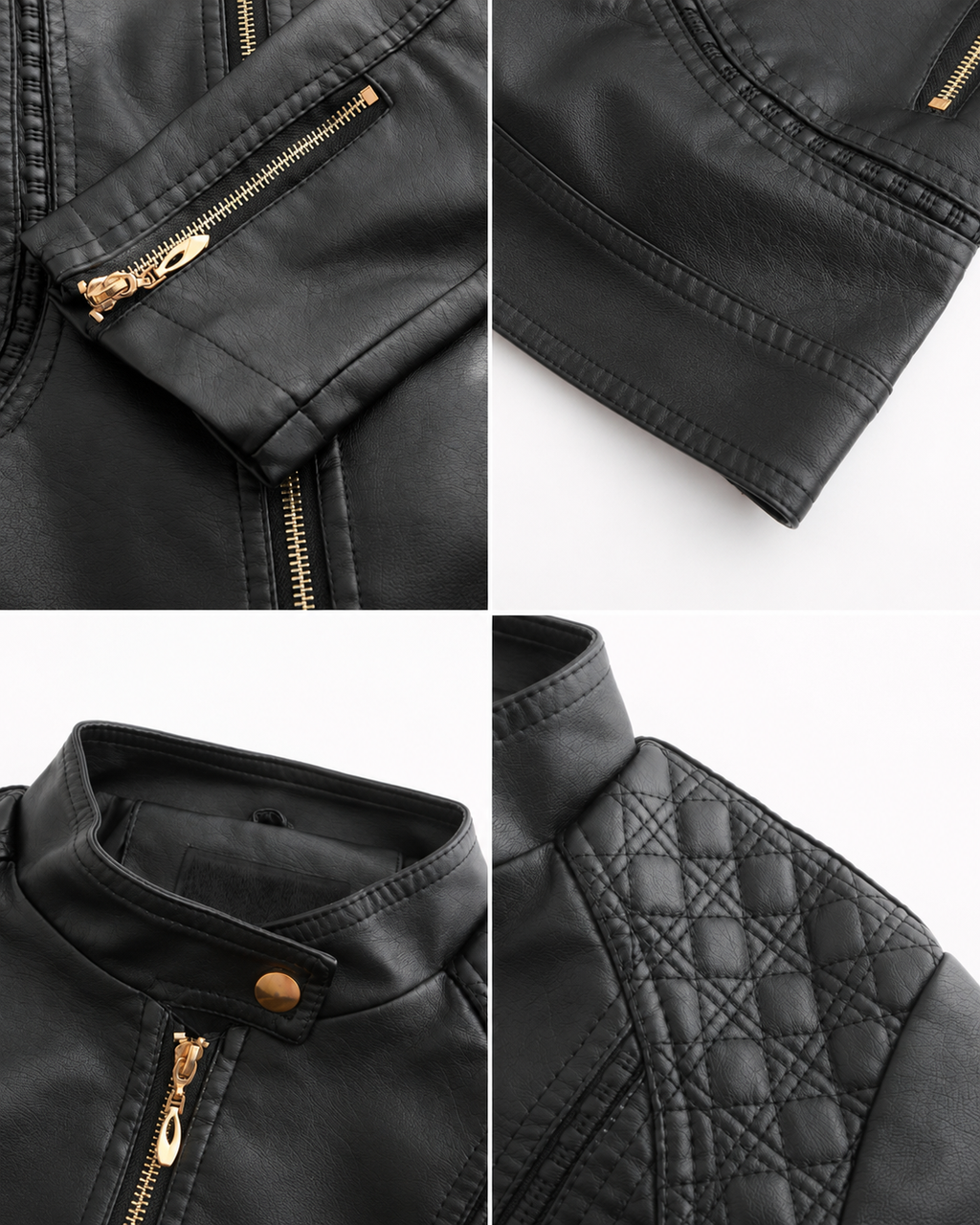 Janiyah Women's Leather Jacket – Stand Collar Zip Jacket with Pockets