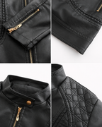 Janiyah Women's Leather Jacket – Stand Collar Zip Jacket with Pockets