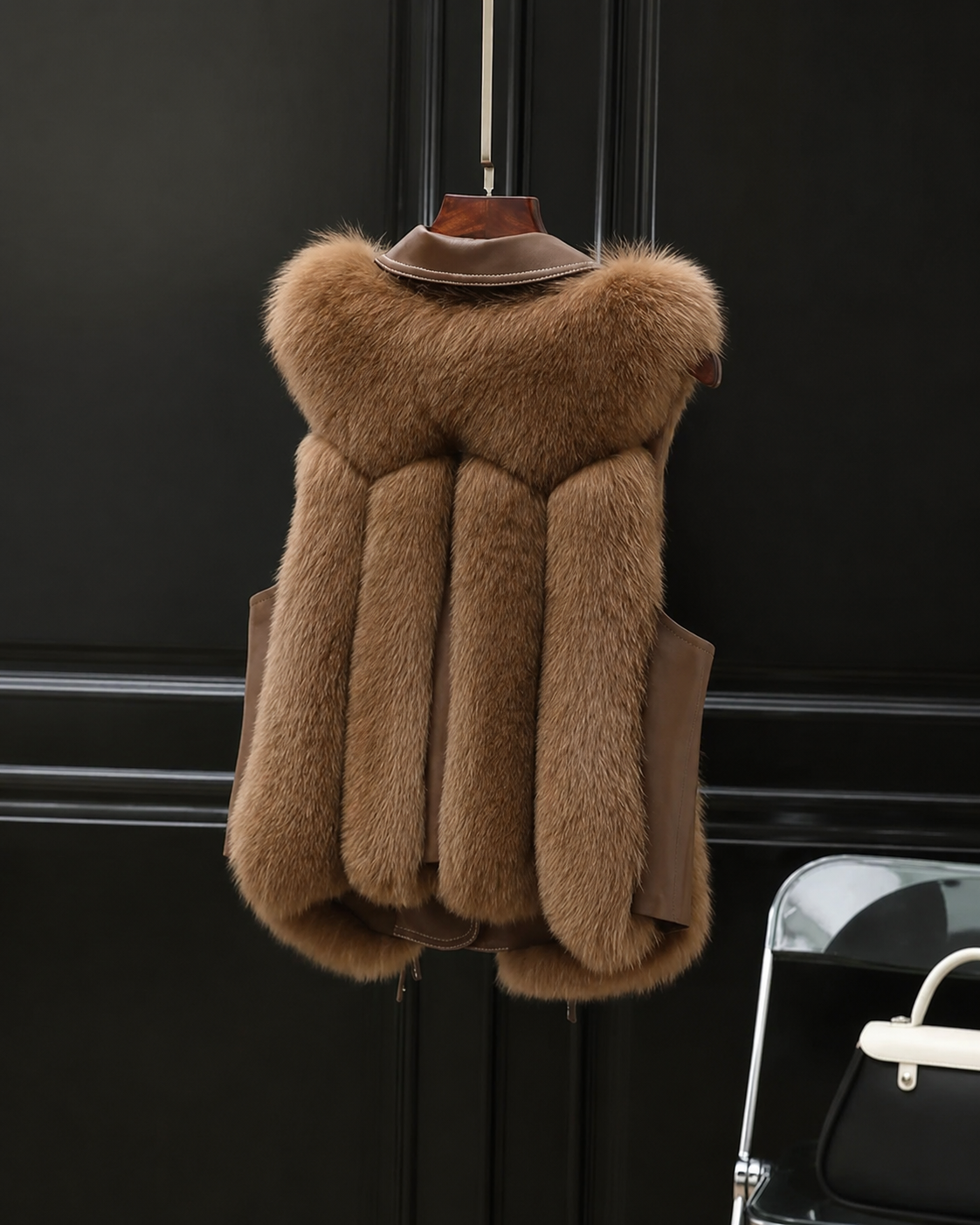 Dilara Women's Faux Fur Vest – Oversized Lapel Gilet with Adjustable Waist