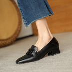 Evrynth Women's Mary Jane Loafers – Leather Chunky Heel Shoes with Buckle