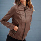 Diana Women's Leather Jacket – Zip Front Regular Fit Jacket with Pockets