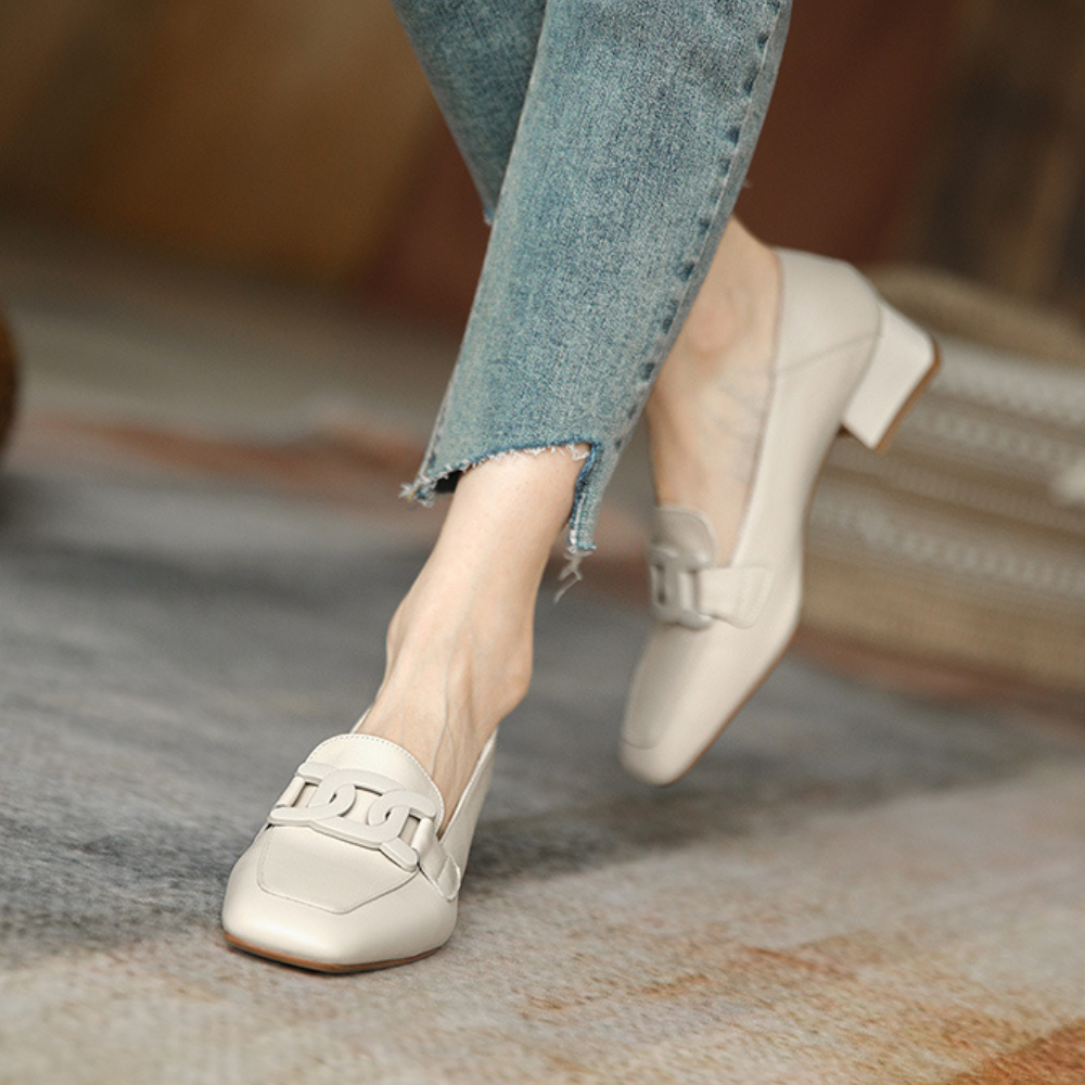 Evrynth Women's Mary Jane Loafers – Leather Chunky Heel Shoes with Buckle