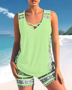 Bienna Women's Tankini Set – Geometric Print Swim Top with Matching Shorts