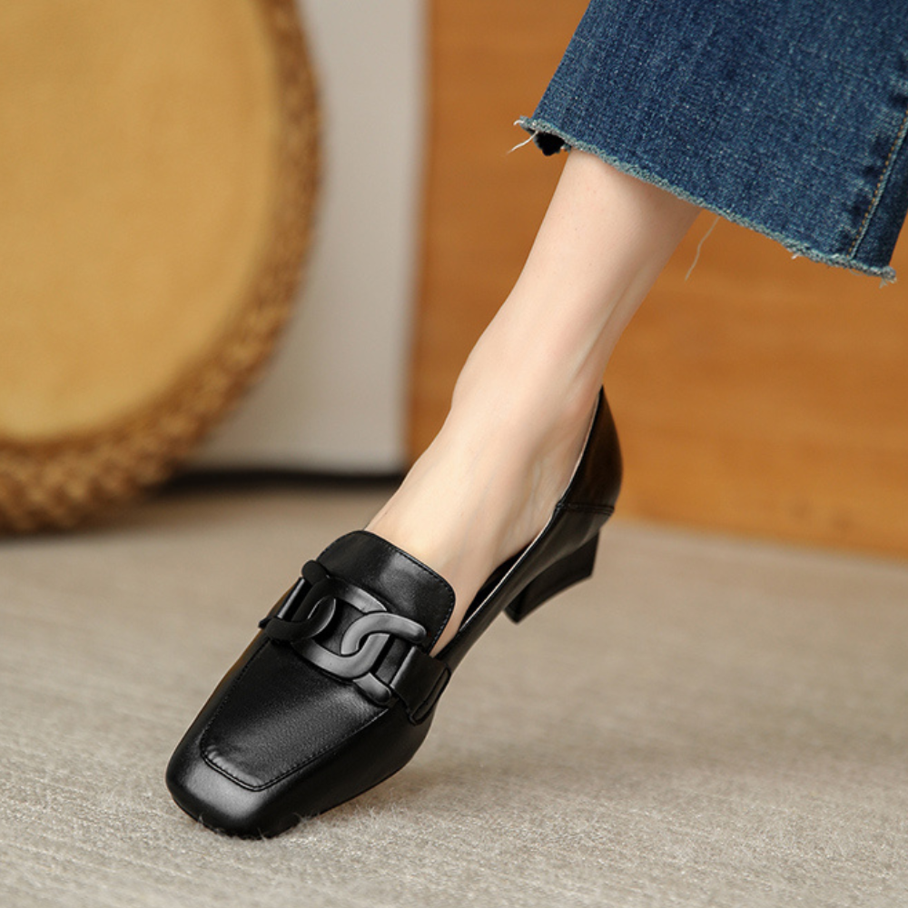Evrynth Women's Mary Jane Loafers – Leather Chunky Heel Shoes with Buckle
