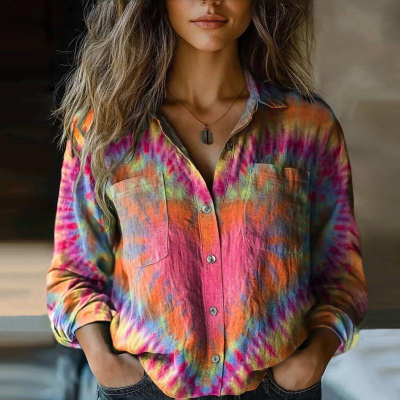 Vanya Women's Printed Blouse – Colorful Vintage Boho Chic Loose Fit Top