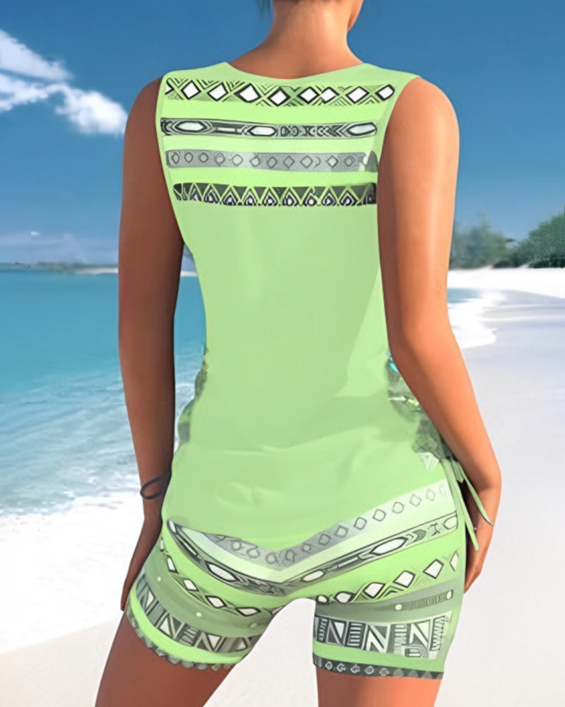 Bienna Women's Tankini Set – Geometric Print Swim Top with Matching Shorts