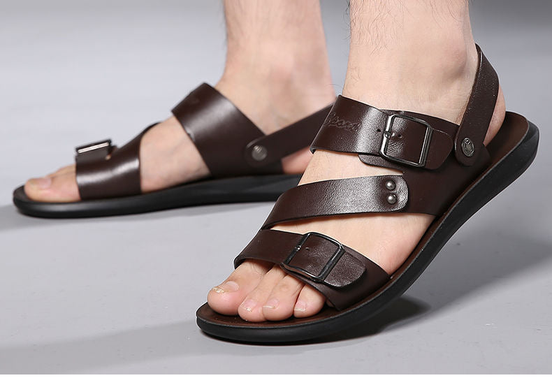 Antonio Men's Leather Sandals – Adjustable Buckle Comfort Summer Casual Sandals