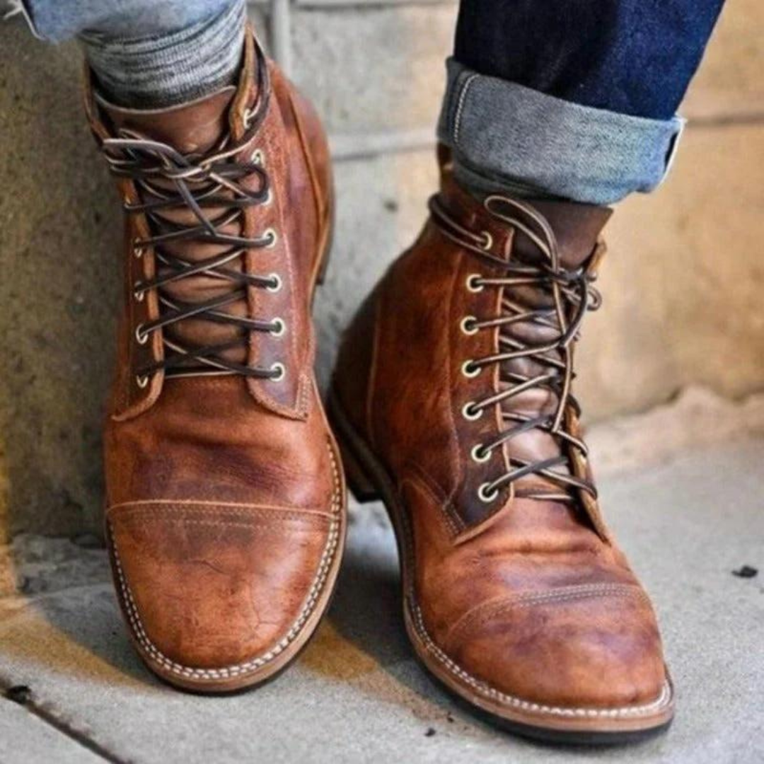 Leonard Men’s Leather Boots – Vintage Premium Ankle Boots with Durable Comfort