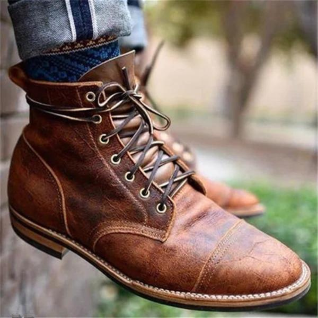 Leonard Men’s Leather Boots – Vintage Premium Ankle Boots with Durable Comfort