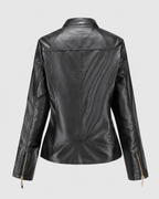 Janiyah Women's Leather Jacket – Stand Collar Zip Jacket with Pockets