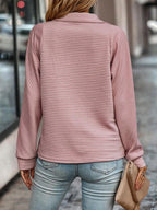 Leyna Women's Knit Sweater – Ribbed Zip Collar Casual Chic Pullover