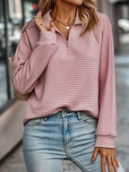Leyna Women's Knit Sweater – Ribbed Zip Collar Casual Chic Pullover