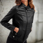 Diana Women's Leather Jacket – Zip Front Regular Fit Jacket with Pockets