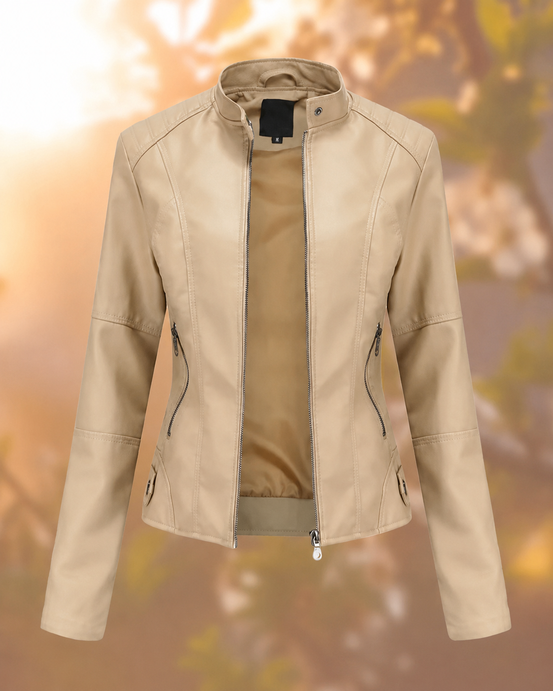 Sasha Women's Leather Jacket – Slim Fit Zip Biker Jacket for Spring and Fall