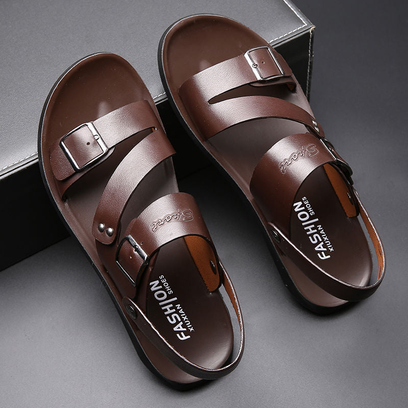 Antonio Men's Leather Sandals – Adjustable Buckle Comfort Summer Casual Sandals
