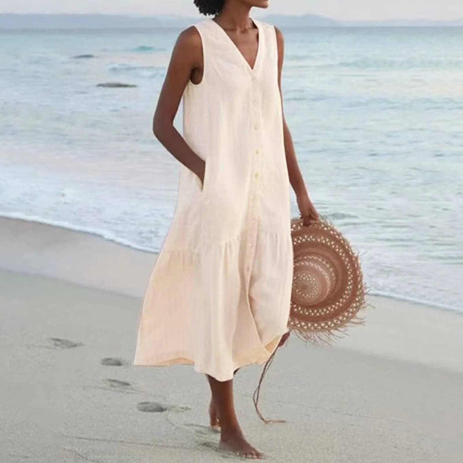 Lena Women's V-Neck Maxi Dress – Flowy Elegant Summer Occasion Dress