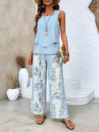 Ghislaine Women's Floral Two-Piece Set – Lightweight Top & Pants Outfit