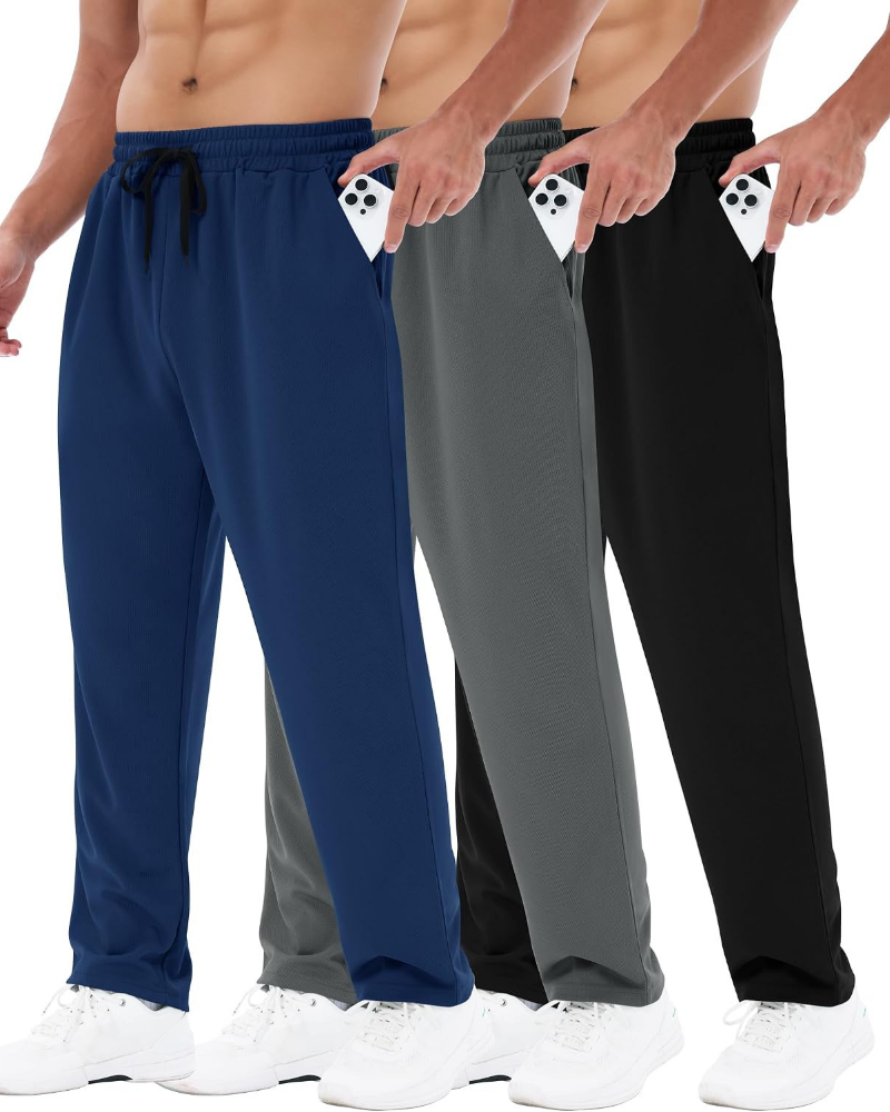 Ryan Men’s 3-Pack Mesh Sweatpants – Quick-Dry, Loose Fit & Deep Pockets