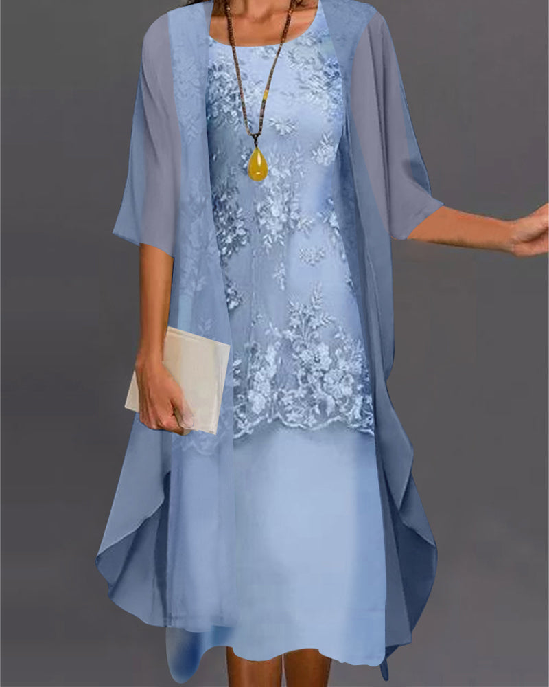 Rishta Women's Two-Piece Dress – Chiffon Lace 3/4 Sleeve Dress Set