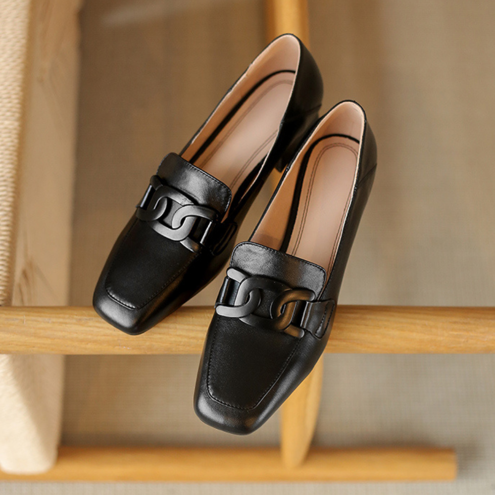 Evrynth Women's Mary Jane Loafers – Leather Chunky Heel Shoes with Buckle