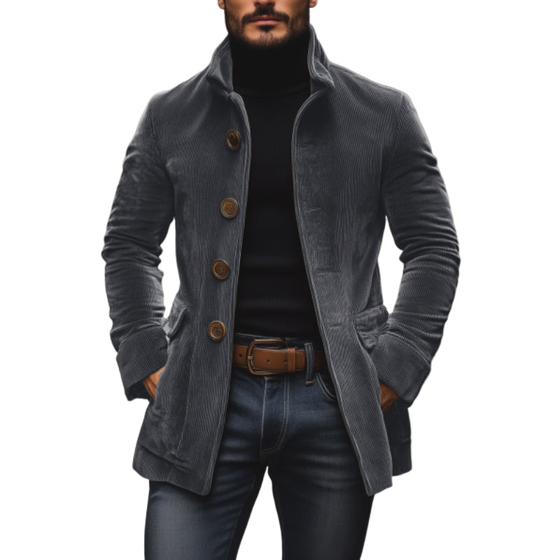 Emerson Men's Corduroy Coat – Slim Fit Button Front High Collar Vintage Jacket