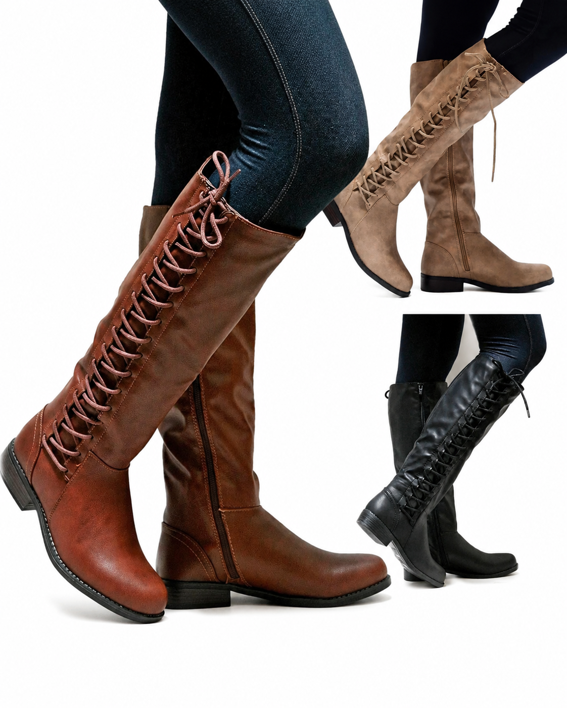 Avia Women's Tall Leather Boots – Lace-Up Winter Boots with Low Block Heel