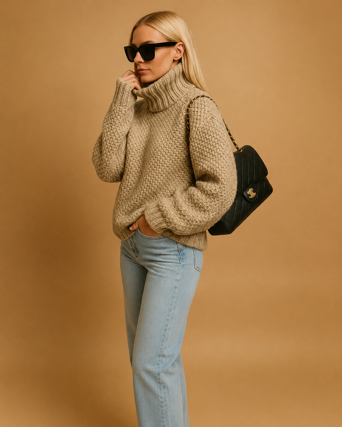 Hyacinth Women's Turtleneck Sweater – Thick Knit Relaxed Pullover for Winter
