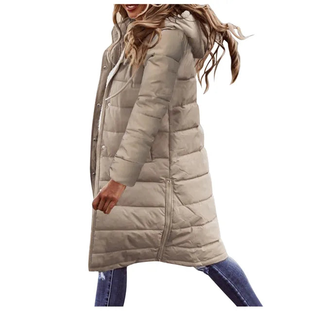 Evie Women’s Long Puffer Coat – Quilted Winter Jacket with Hood & Windproof Design