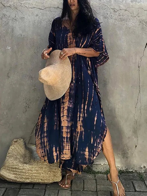Janne Women's Maxi Kaftan Dress – Lightweight Boho Beach Vacation Dress