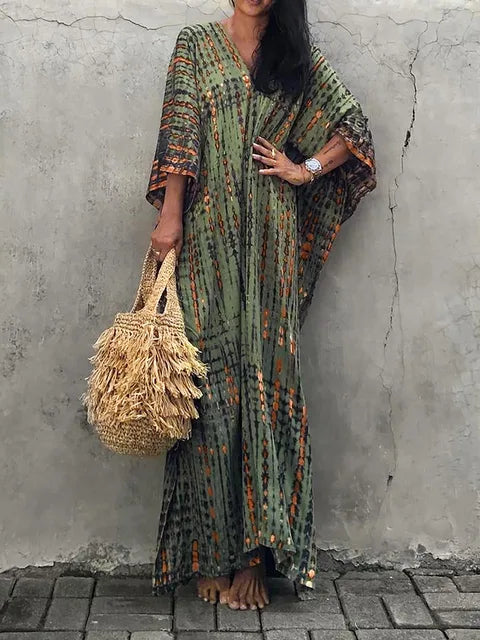 Janne Women's Maxi Kaftan Dress – Lightweight Boho Beach Vacation Dress