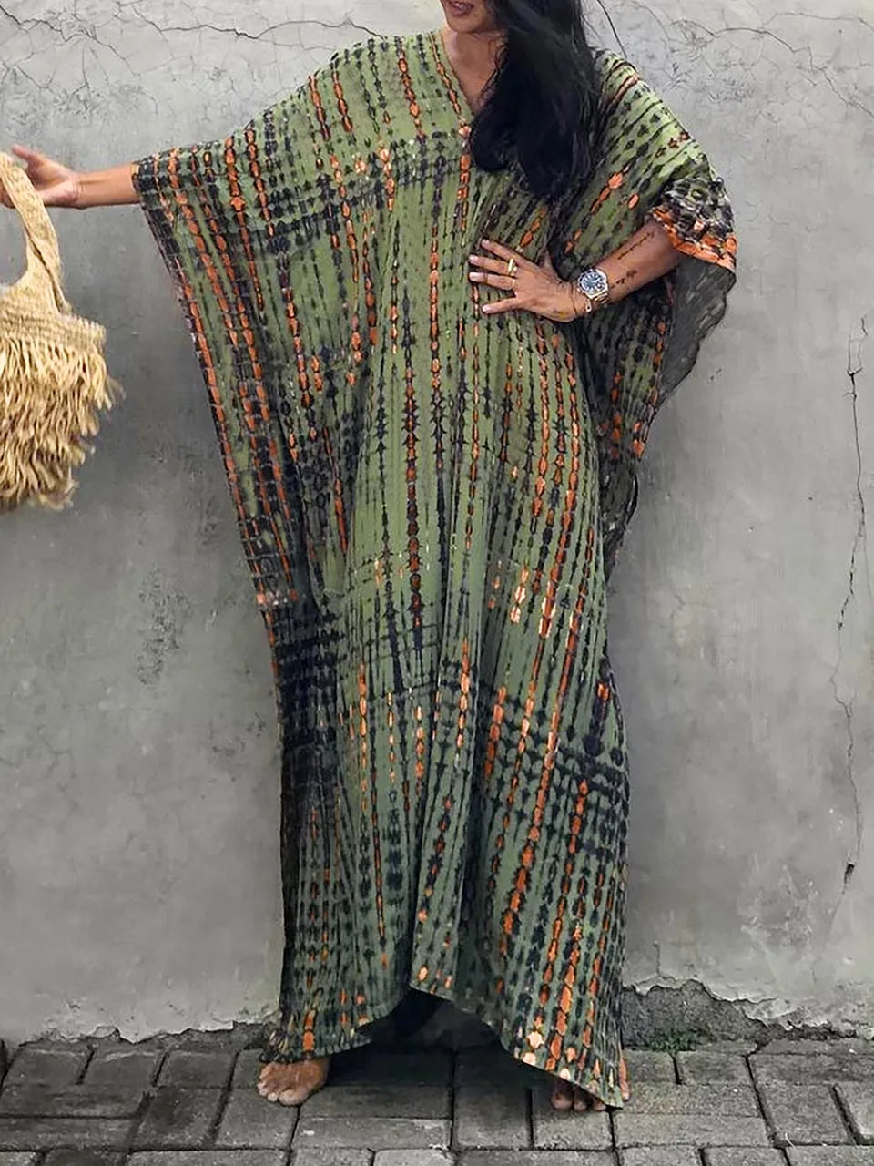 Janne Women's Maxi Kaftan Dress – Lightweight Boho Beach Vacation Dress