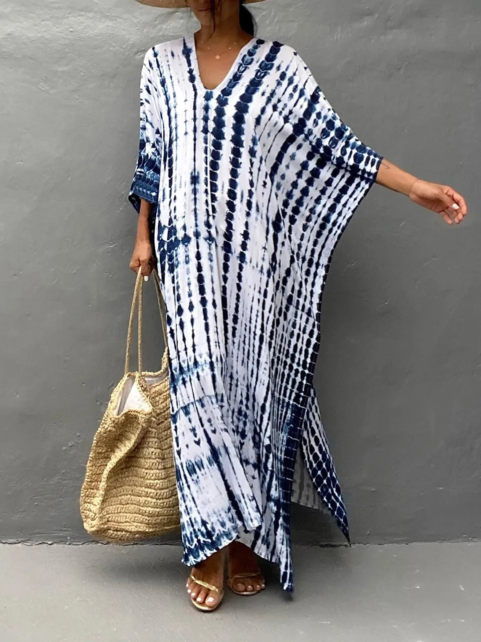 Janne Women's Maxi Kaftan Dress – Lightweight Boho Beach Vacation Dress