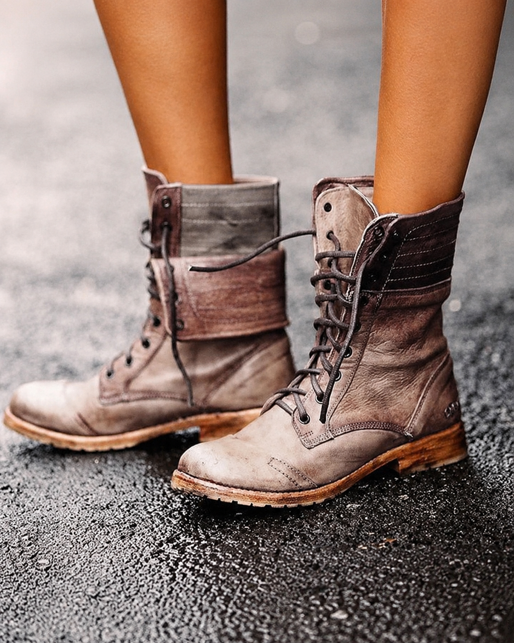Ambre Women's Leather Ankle Boots – Lace-Up Classic Boots for Chic Everyday Wear