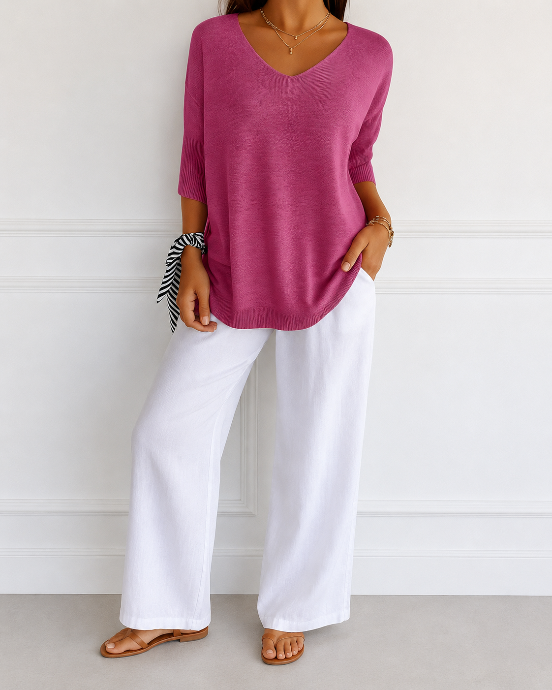 Coraline Women's V-Neck Sweater – Fine Knit Fitted Pullover for Office and Casual Wear