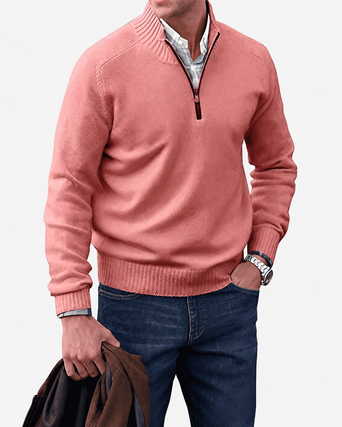 Adrian Men's Half-Zip Sweater – Cashmere-Inspired Knit Pullover with Stand Collar