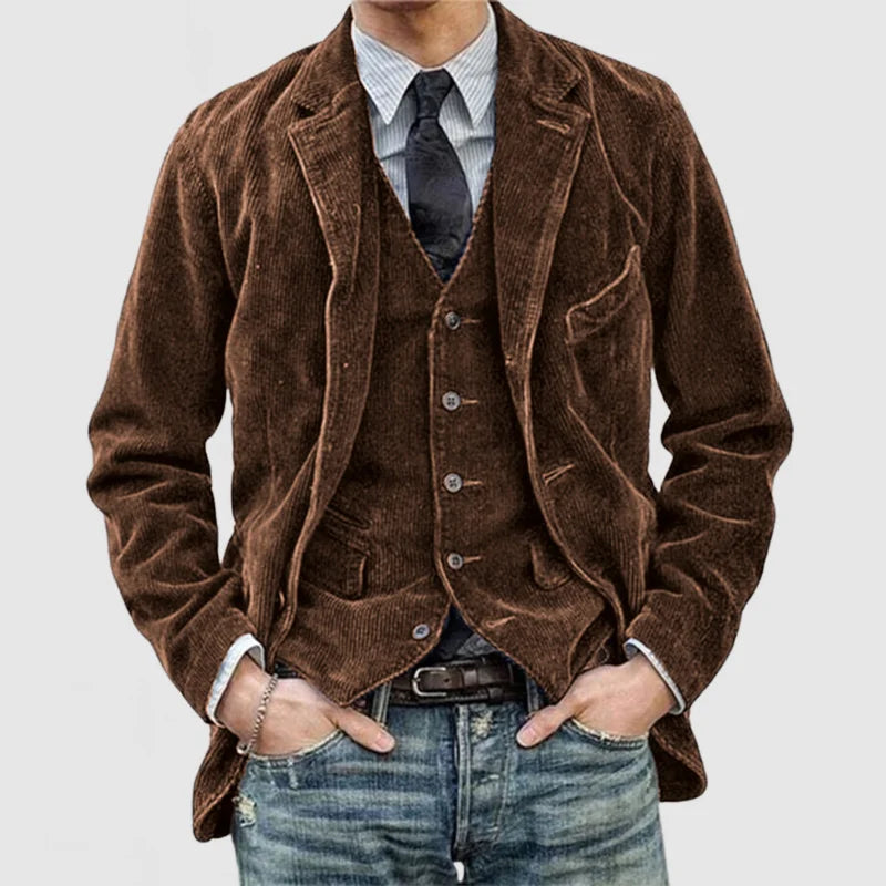 James Men's Corduroy Blazer – Matching Vest Button Front Formal Jacket