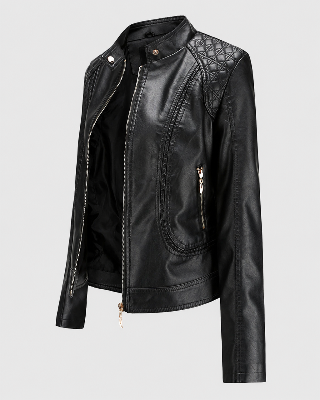 Janiyah Women's Leather Jacket – Stand Collar Zip Jacket with Pockets