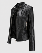 Janiyah Women's Leather Jacket – Stand Collar Zip Jacket with Pockets