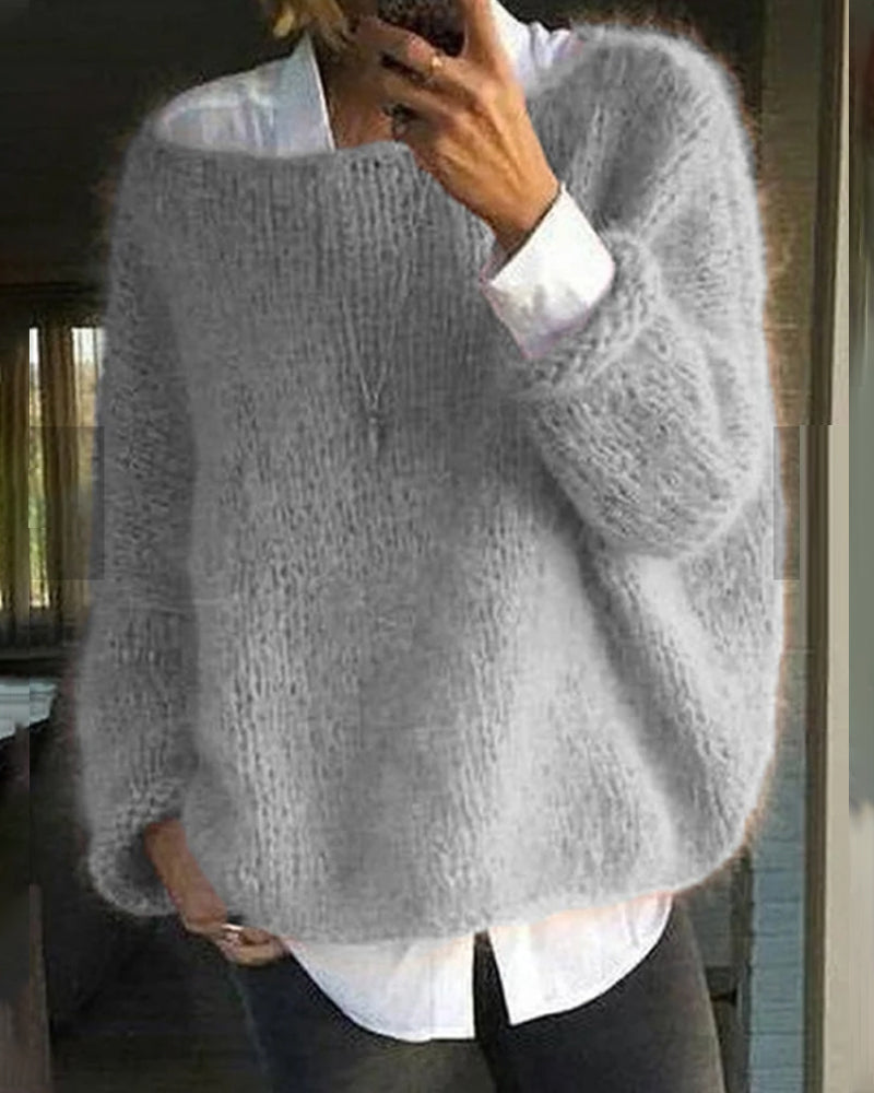 Abigail Women's Knit Sweater – Crew Neck Ribbed Long Sleeve Pullover