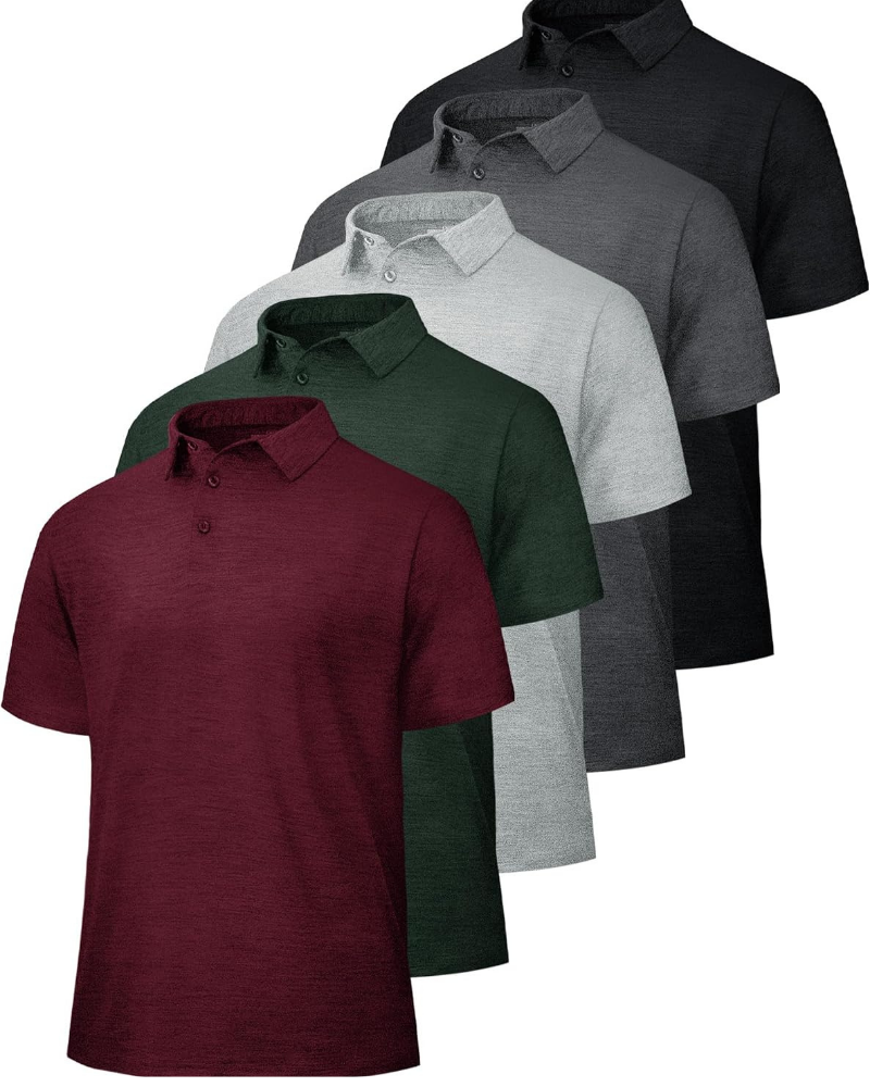 Brandon Men’s 5-Pack Performance Polo Shirts – Quick-Dry Moisture-Wicking Golf & Work Shirts