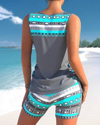 Bienna Women's Tankini Set – Geometric Print Swim Top with Matching Shorts