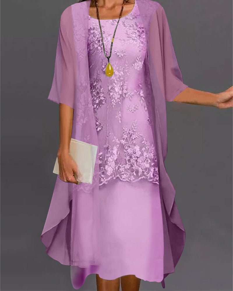 Rishta Women's Two-Piece Dress – Chiffon Lace 3/4 Sleeve Dress Set